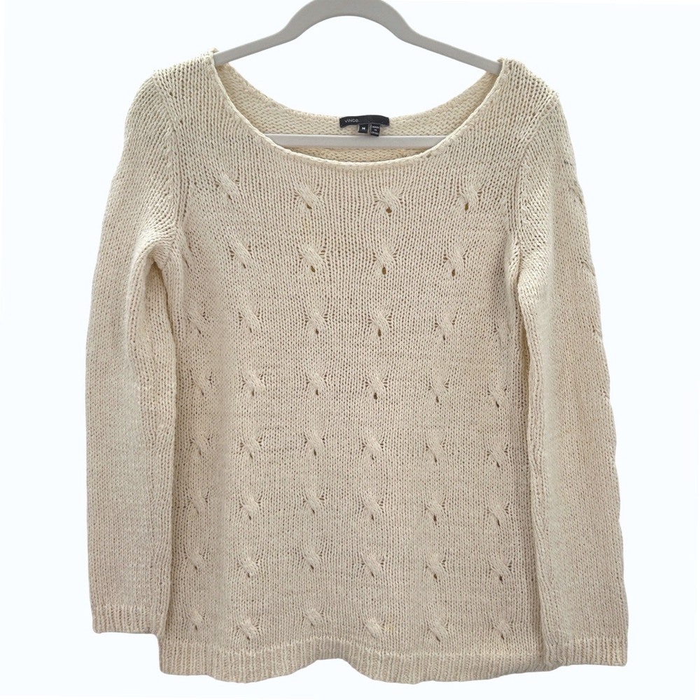 Vince Cream Cotton Blend‎ Cable Knit Long Sleeve Sweater Medium Boho Minimalist
